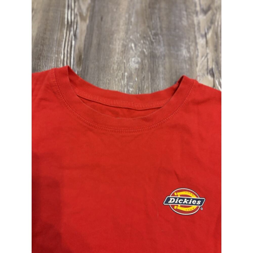 Dickies Crop T Shirt Women’s M Red Logo Striped Sleeve Y2K Skater Streetwear - Picture 5 of 9